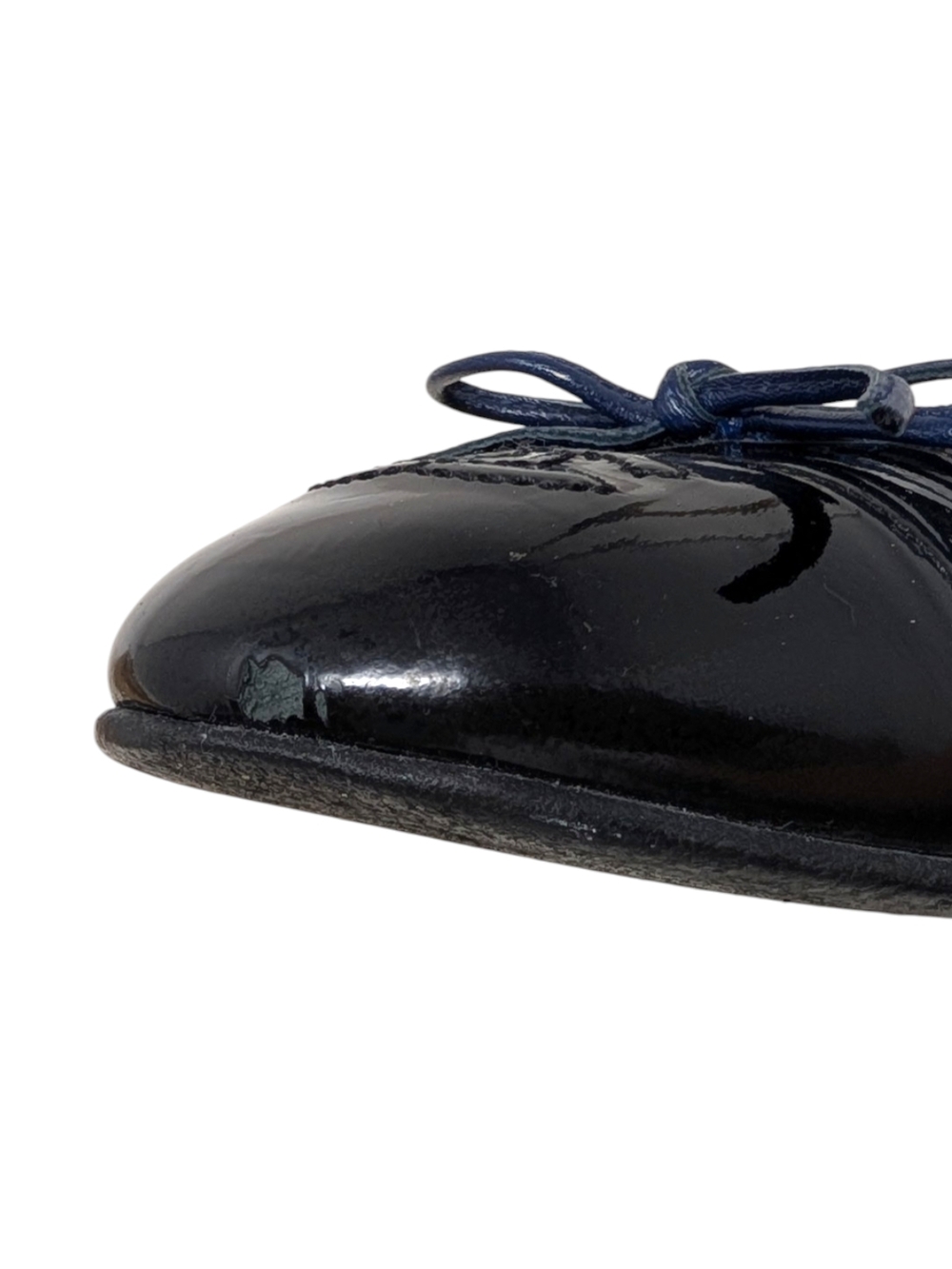 Chanel Ballet Flat Ballerina CC Logo Cap Toe Navy Blue Black Patent 37 | 6.5 - Picture 7 of 11